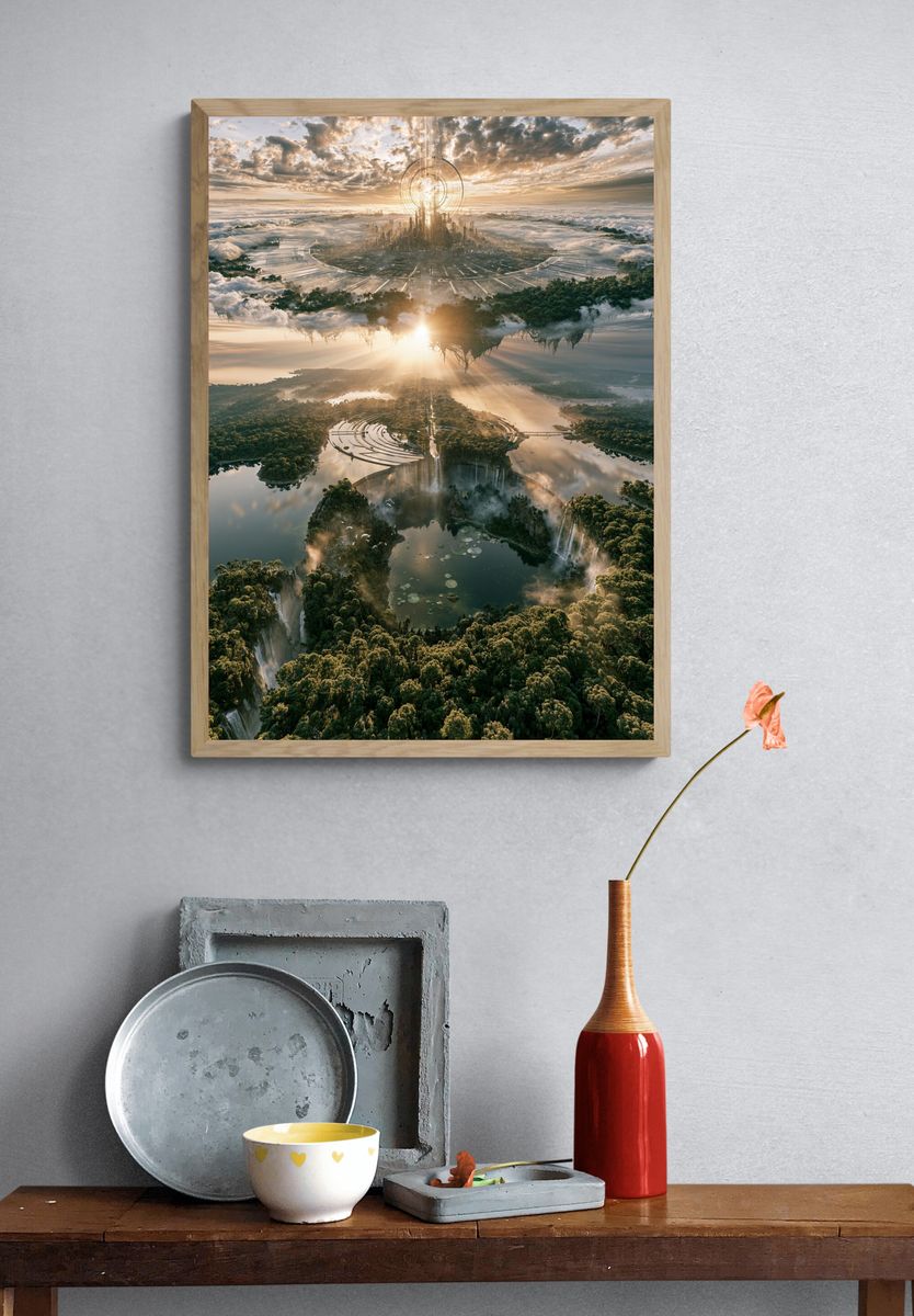 Floating Futuristic Cityscape Poster. — room view 3
