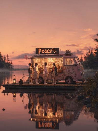 Peace Van at Sunset Poster. poster print