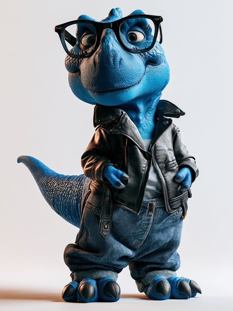 Blue Dino in Leather Jacket Poster. poster — illustration art
