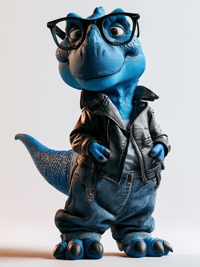 Blue Dino in Leather Jacket Poster. poster