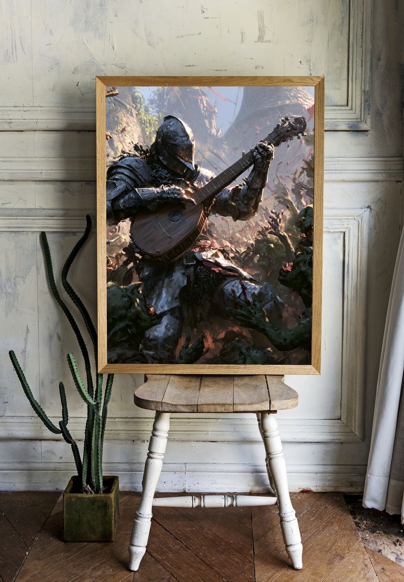 Armored Bard Battle Illustration Poster. — room view 1