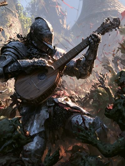 Armored Bard Battle Illustration Poster. poster