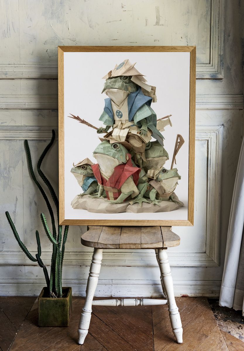 Origami Frog Stack Illustration Print. — room view 1