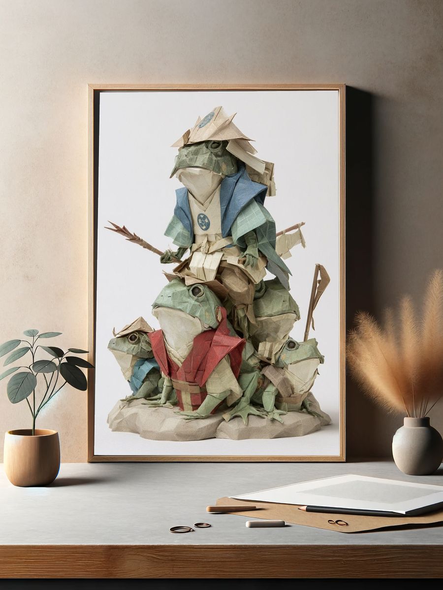 Origami Frog Stack Illustration Print. — room view 2