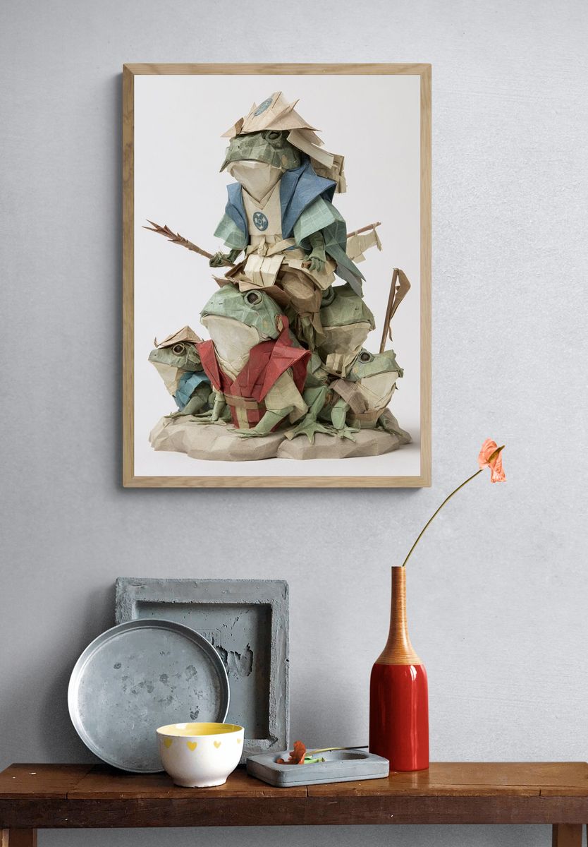 Origami Frog Stack Illustration Print. — room view 3