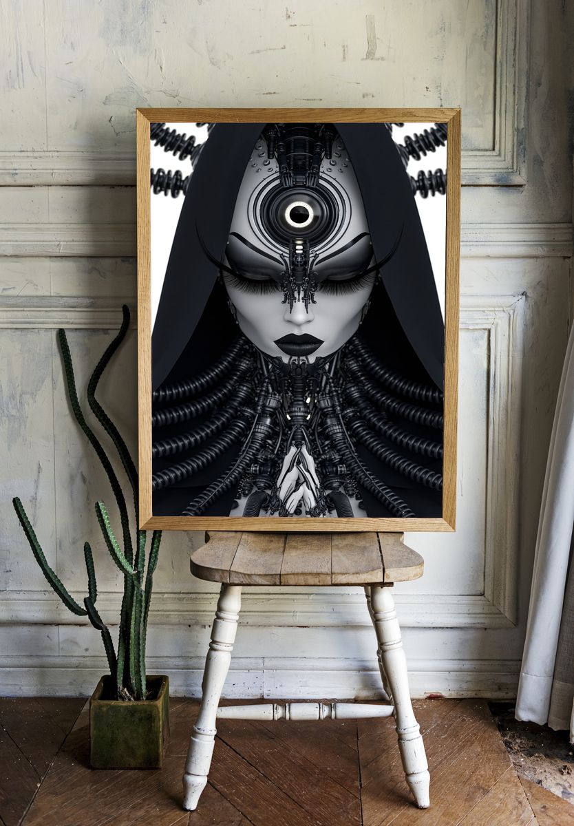 Cybernetic Goddess Portrait Print. — room view 1
