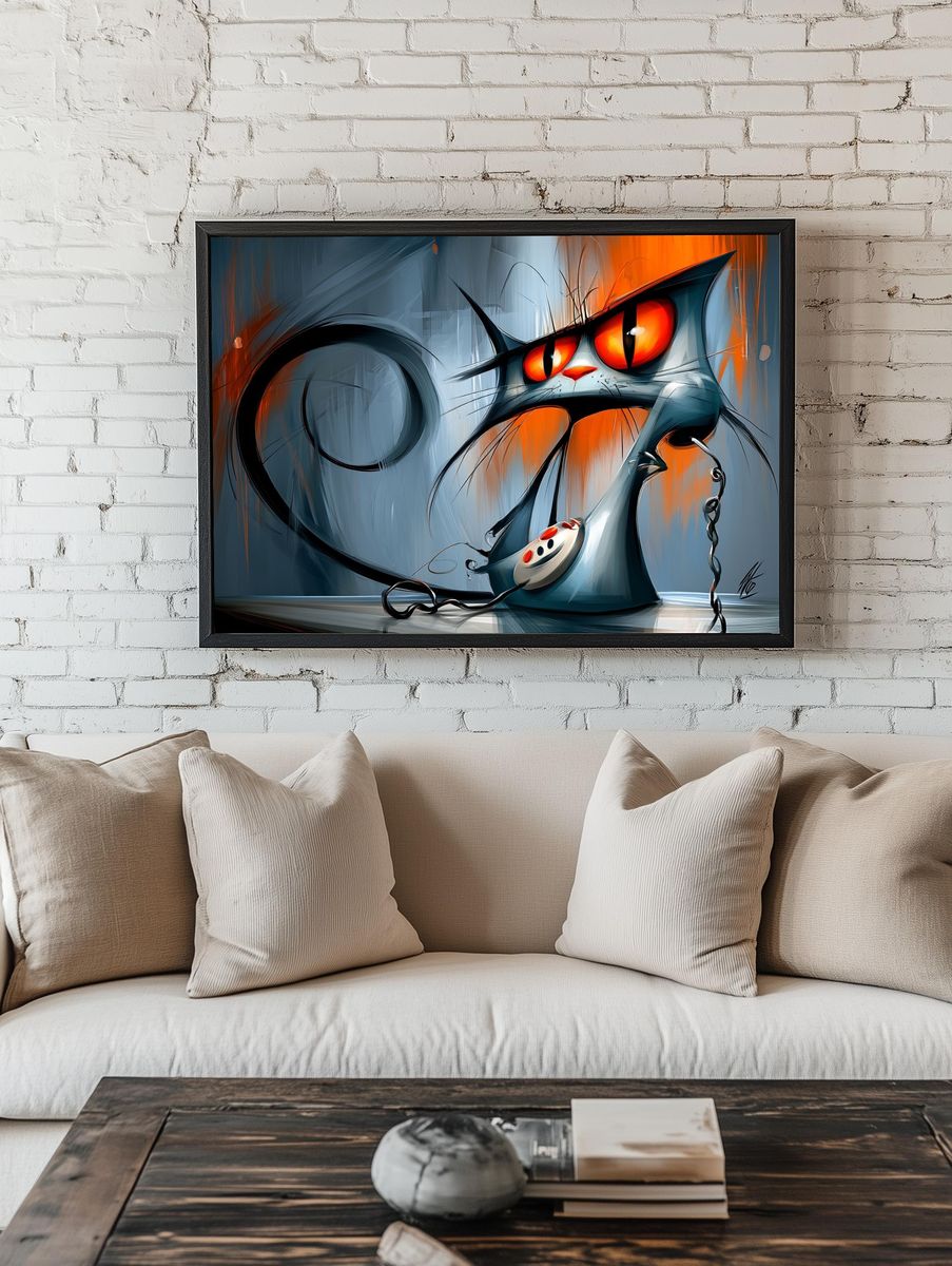 Surreal Cat Telephone Illustration Poster. room preview