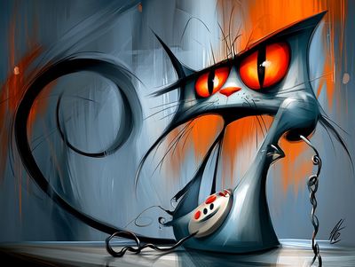 Surreal Cat Telephone Illustration Poster.