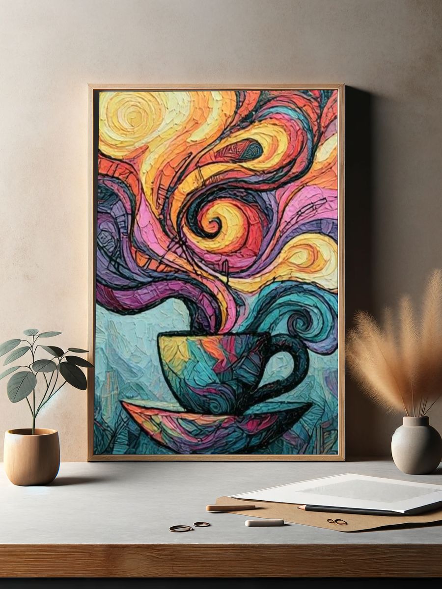 Colorful Coffee Swirl Abstract Poster. — room view 2