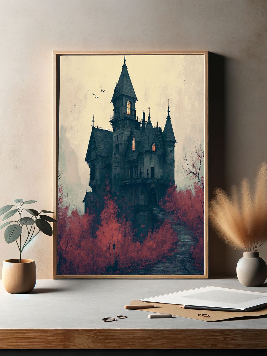 Haunted Gothic Manor Illustration Poster. — room view 2