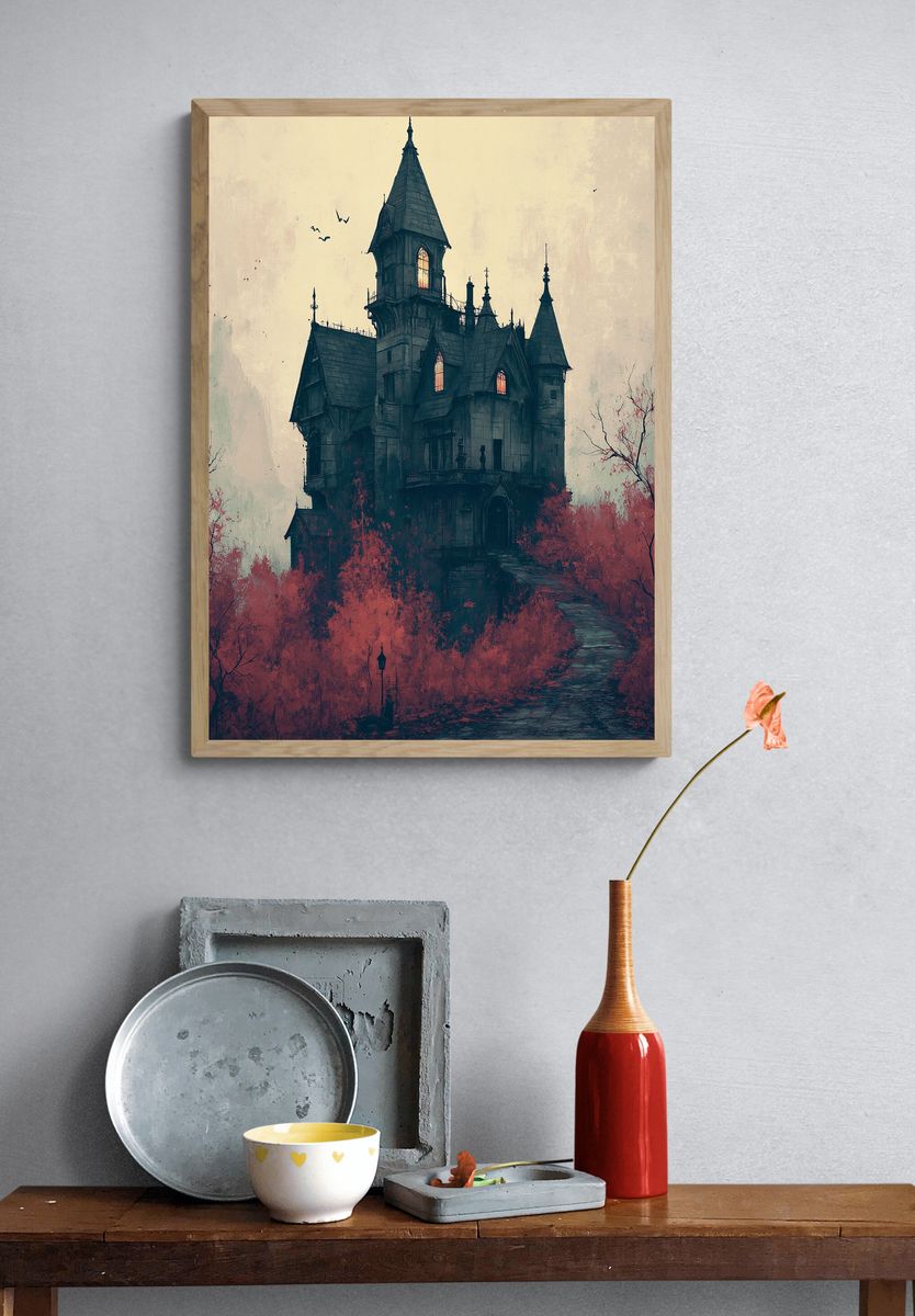 Haunted Gothic Manor Illustration Poster. — room view 3