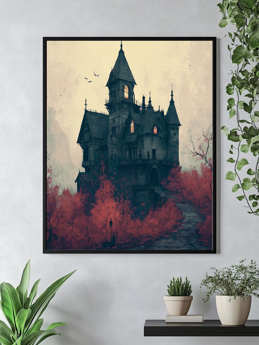 Haunted Gothic Manor Illustration Poster. — room view 4
