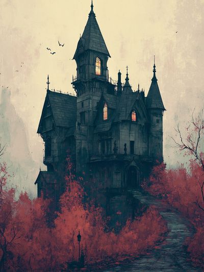 Haunted Gothic Manor Illustration Poster. poster