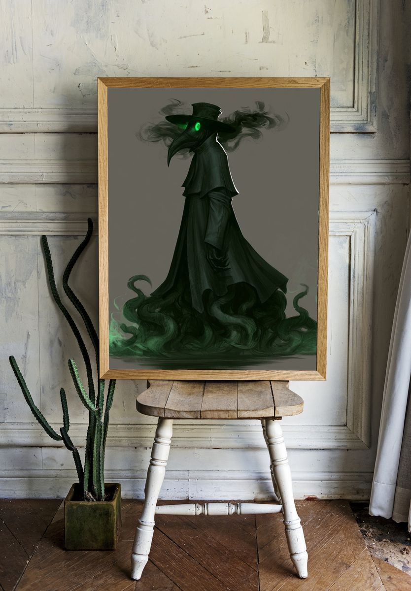 Plague Doctor Digital Art Poster. — room view 1