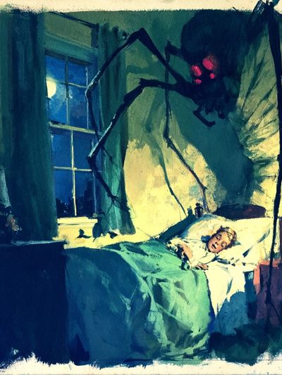 Spider in Bedroom Illustration Poster. poster