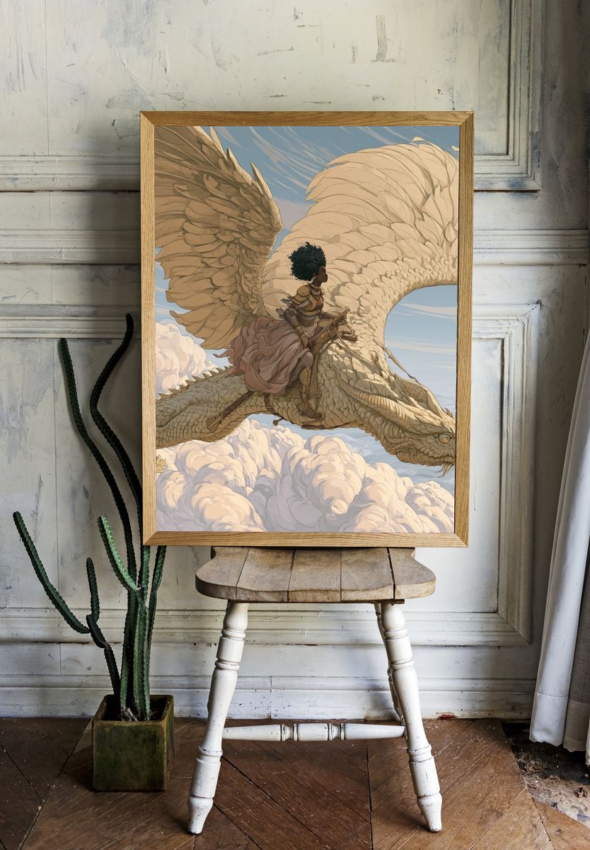 Dragon Rider Fantasy Illustration Poster. — room view 1