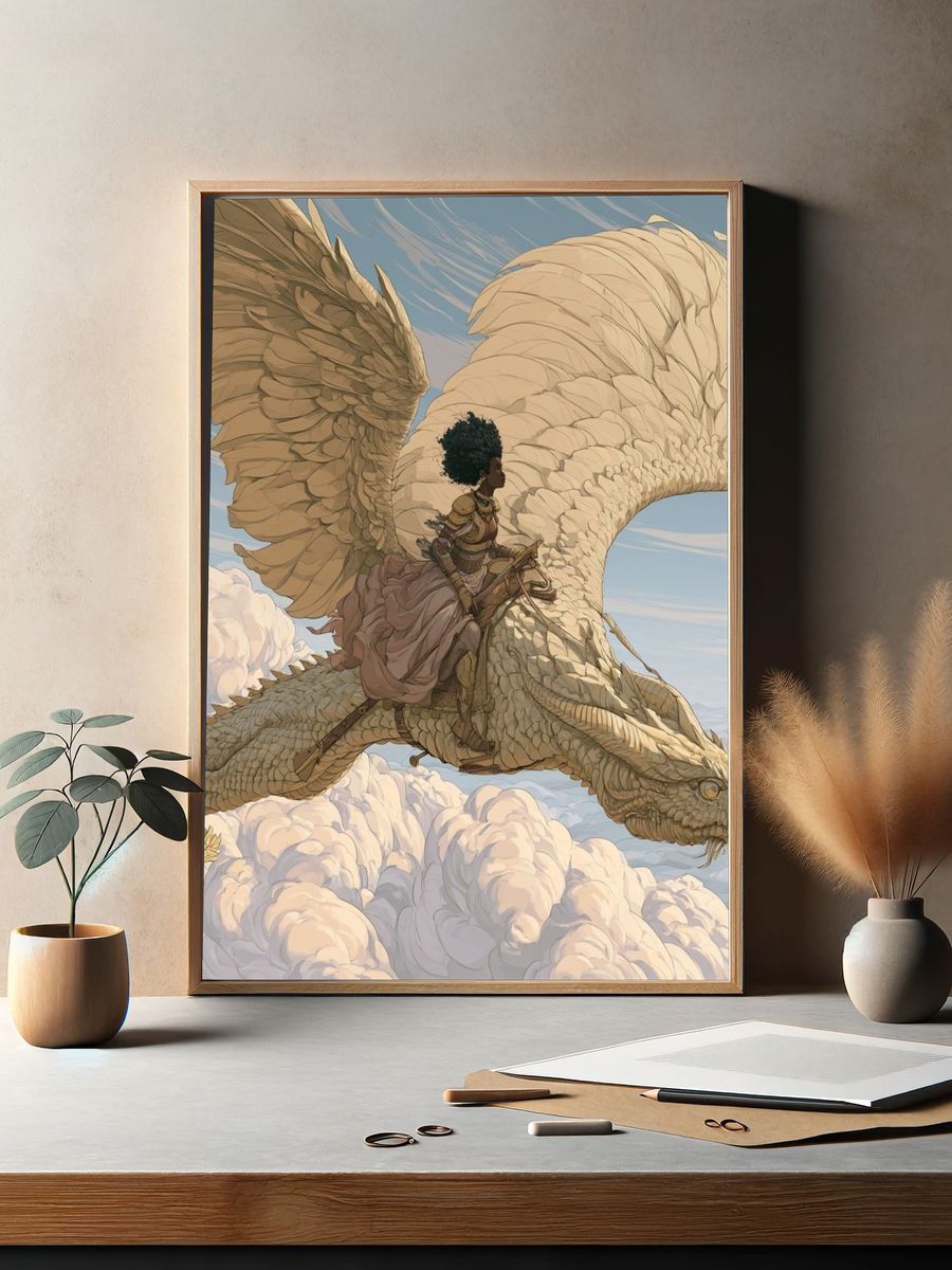 Dragon Rider Fantasy Illustration Poster. — room view 2