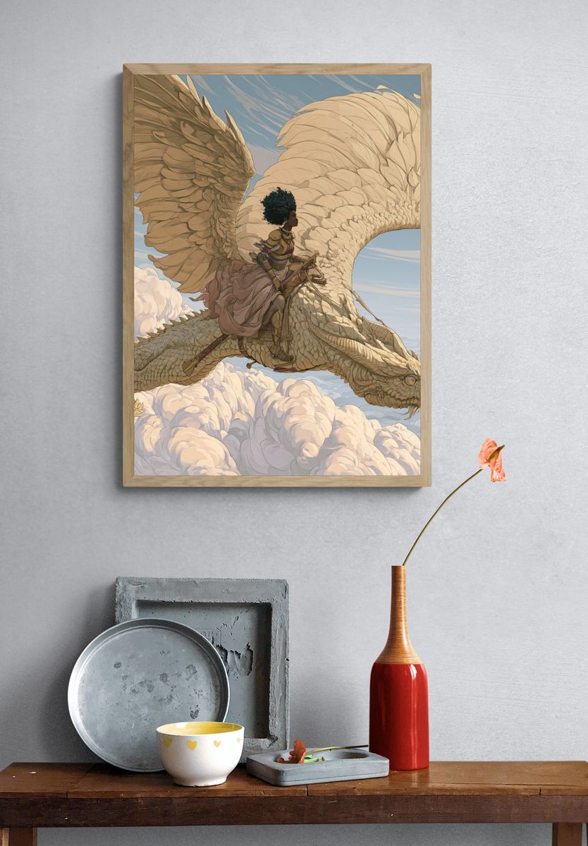 Dragon Rider Fantasy Illustration Poster. — room view 3