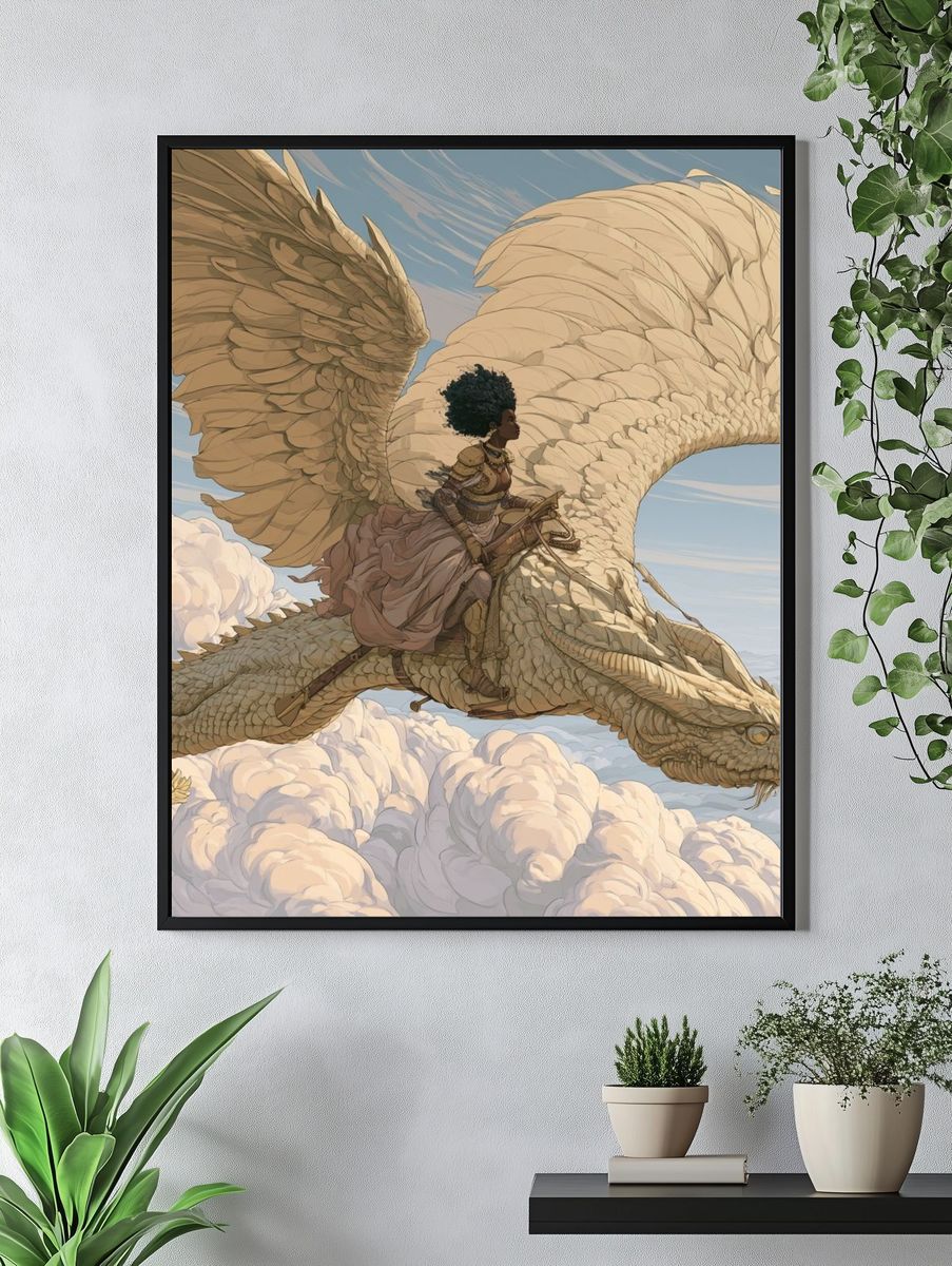 Dragon Rider Fantasy Illustration Poster. — room view 4