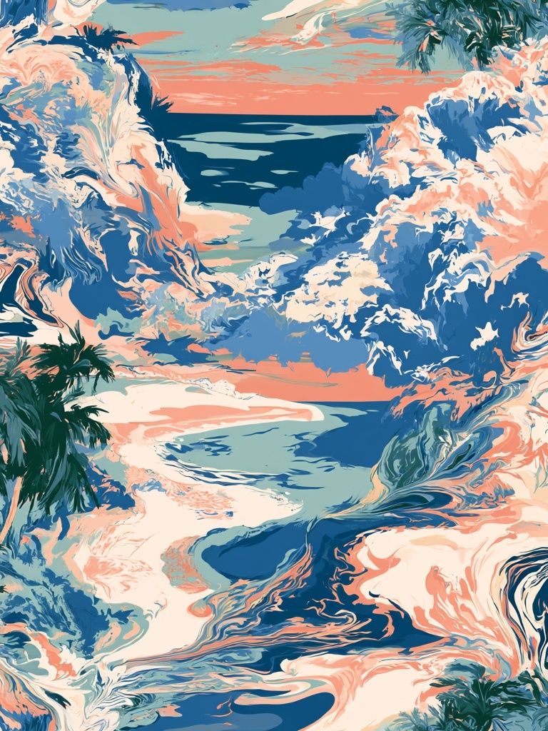 Tropical Ocean Swirl Illustration Poster. poster detail