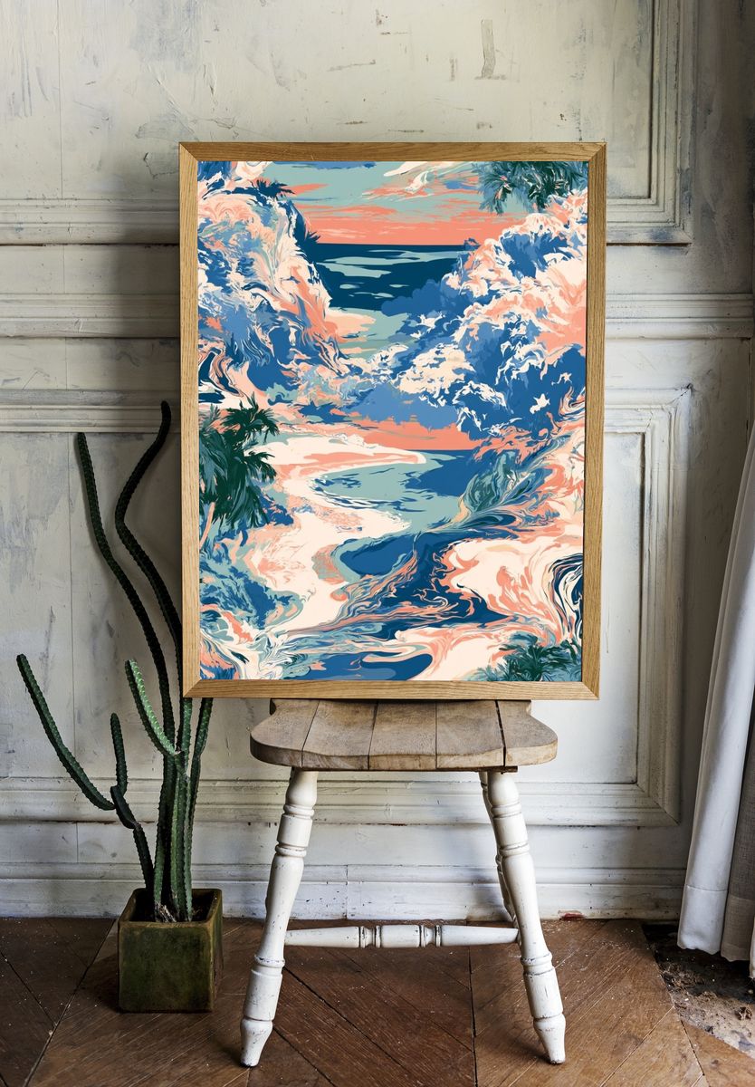 Tropical Ocean Swirl Illustration Poster. — room view 1