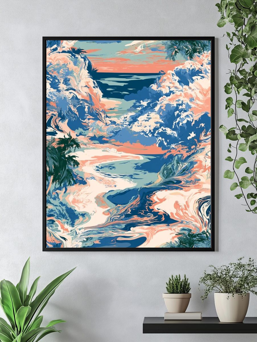 Tropical Ocean Swirl Illustration Poster. — room view 4
