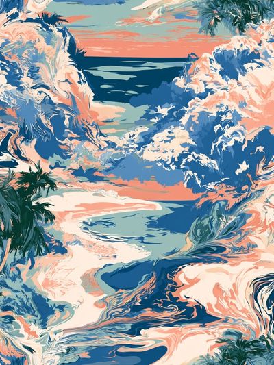 Tropical Ocean Swirl Illustration Poster. poster