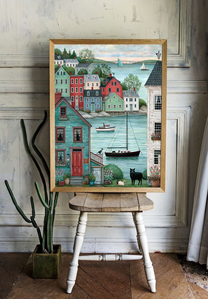 Harbor Village Illustration Poster. — room view 1