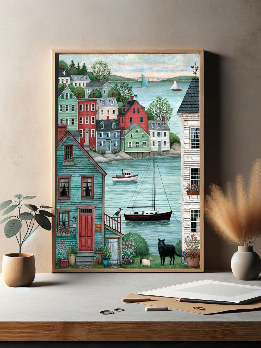 Harbor Village Illustration Poster. — room view 2