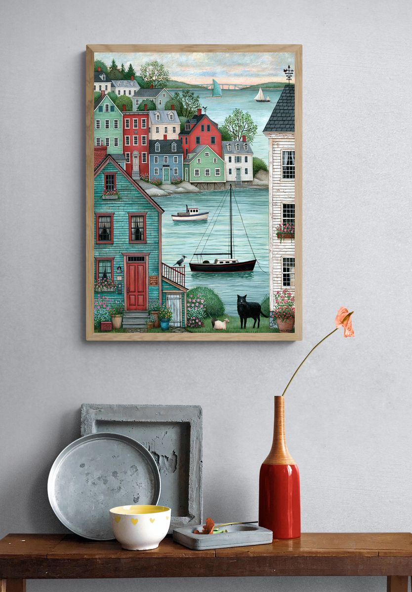 Harbor Village Illustration Poster. — room view 3