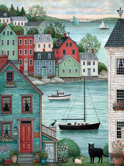 Harbor Village Illustration Poster.