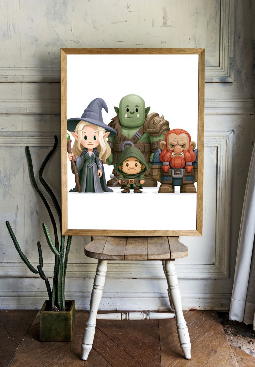 Fantasy RPG Characters Illustration Print. — room view 1