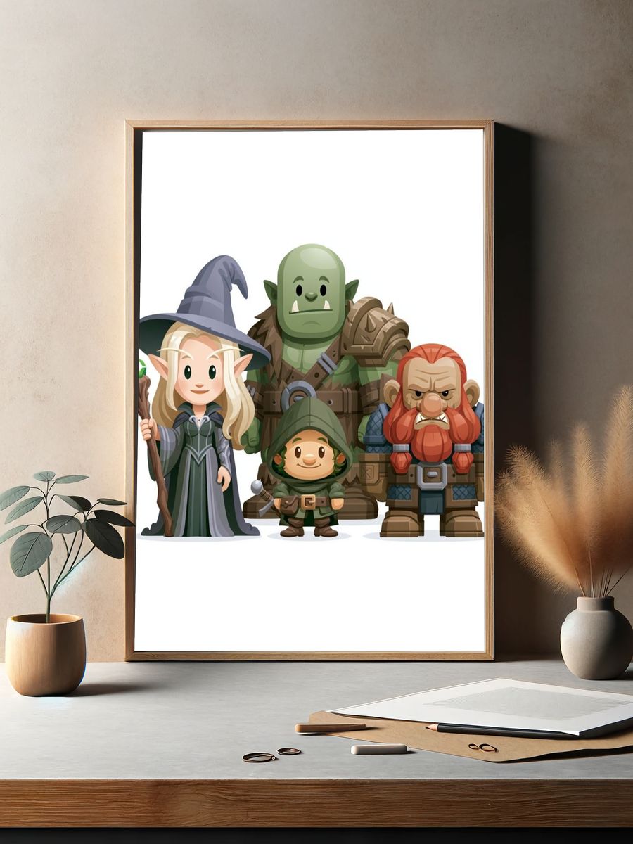 Fantasy RPG Characters Illustration Print. — room view 2