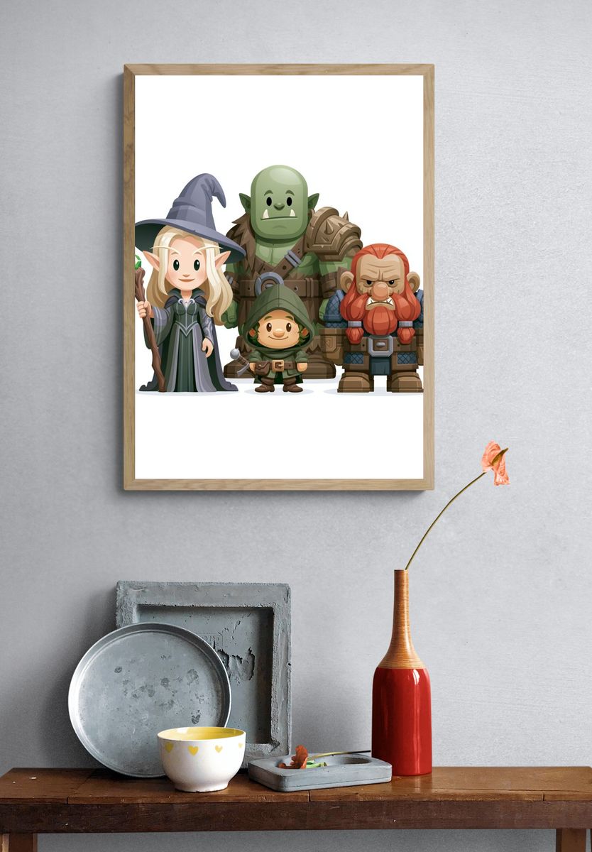 Fantasy RPG Characters Illustration Print. — room view 3