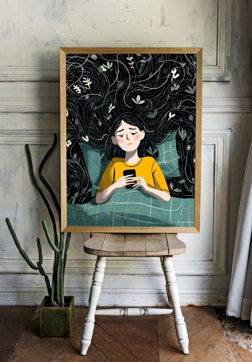 Sleepless Girl Digital Art Poster. — room view 1