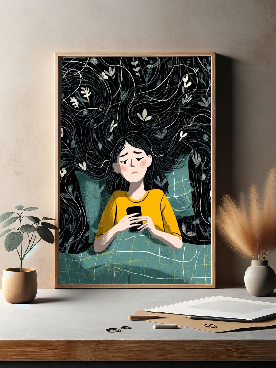 Sleepless Girl Digital Art Poster. — room view 2