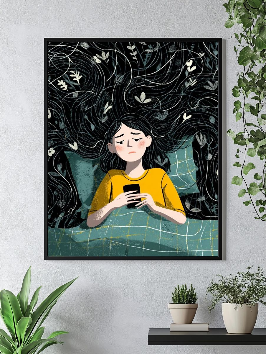 Sleepless Girl Digital Art Poster. — room view 4