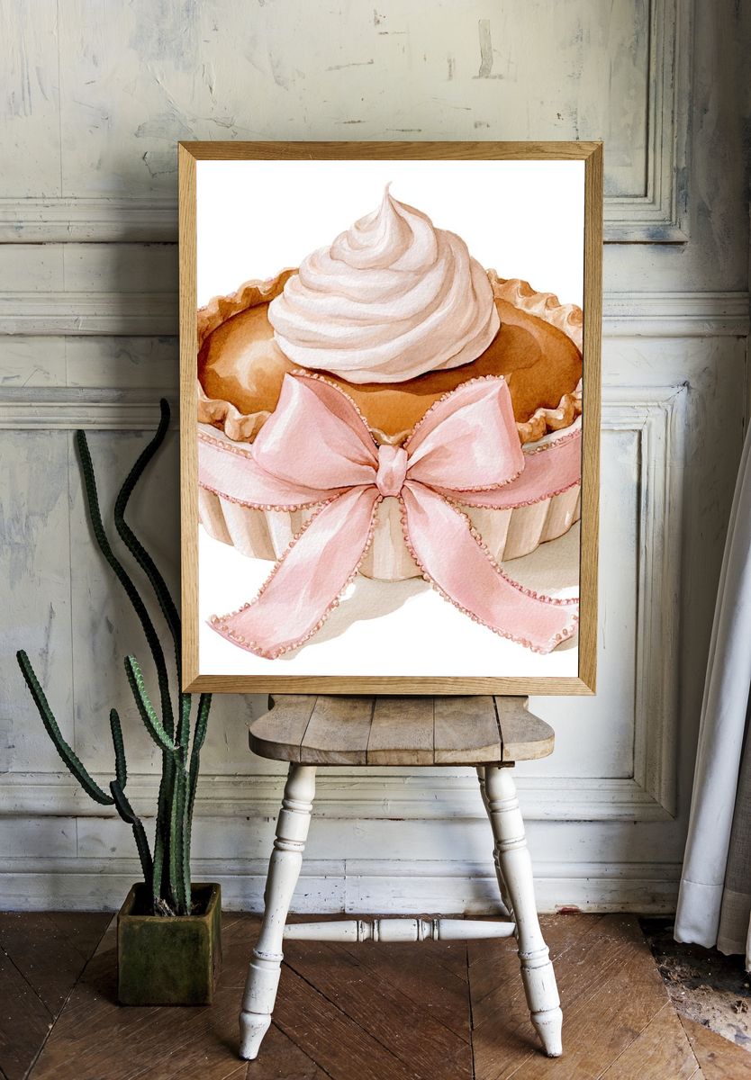 Pink Ribbon Pie Watercolor Poster. room preview