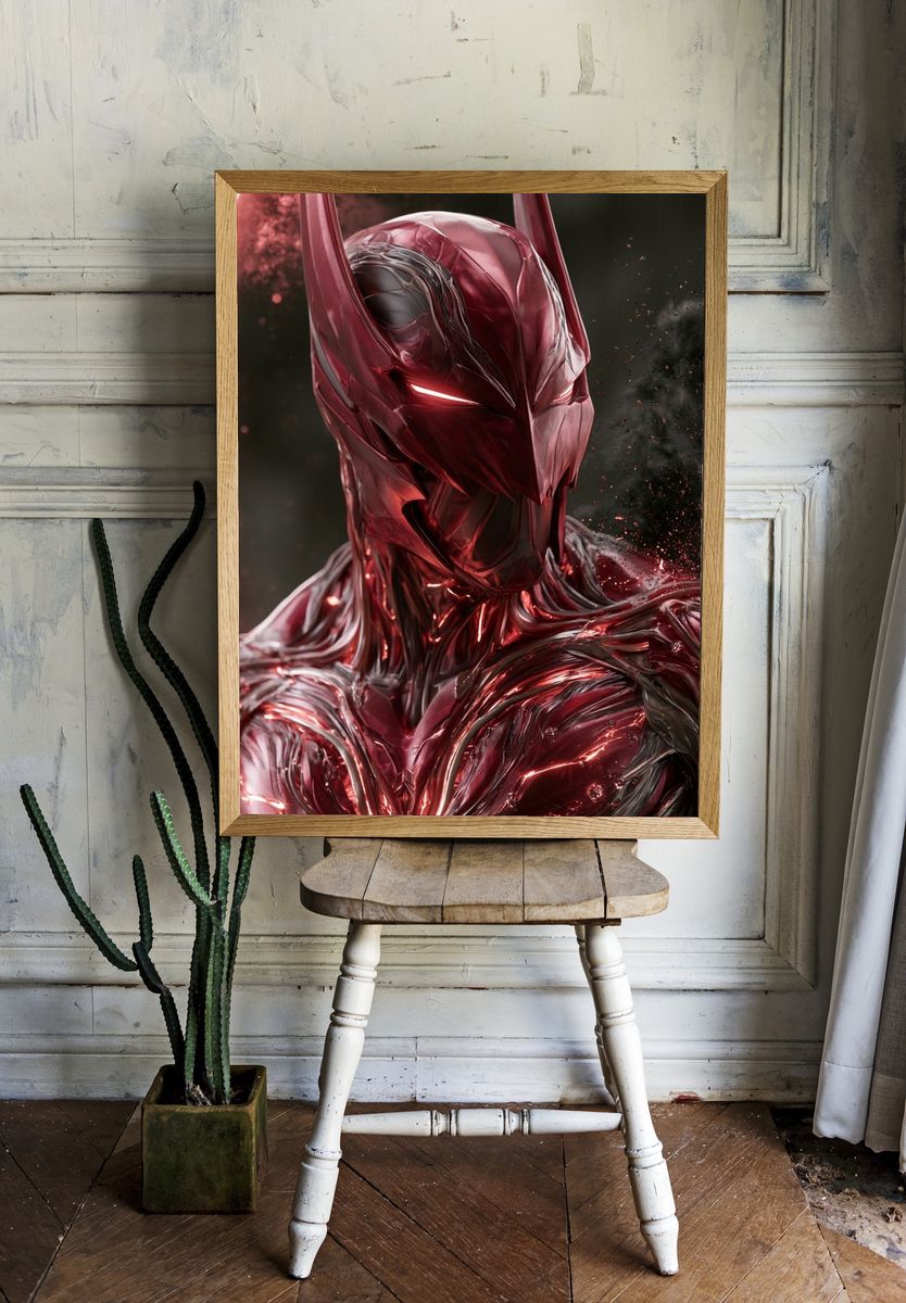Red Metallic Superhero Portrait Poster. room preview