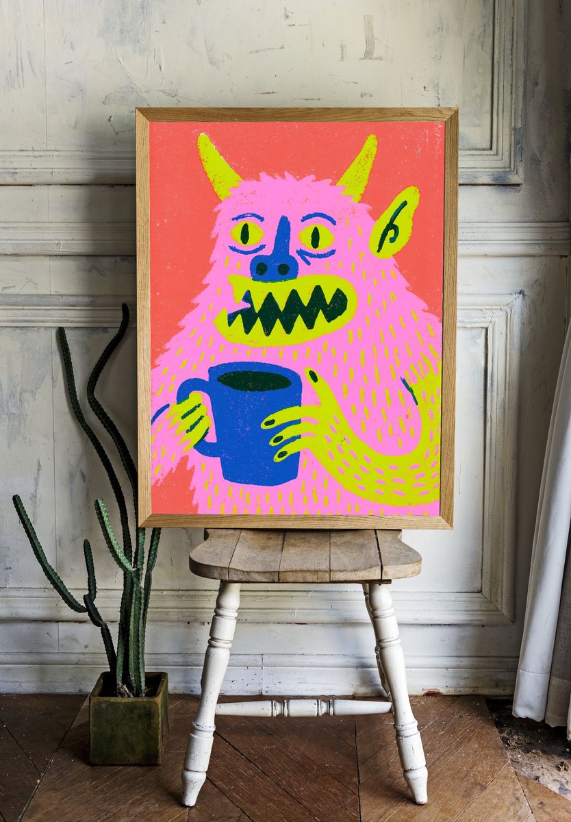 Neon Monster Illustration Poster. room preview