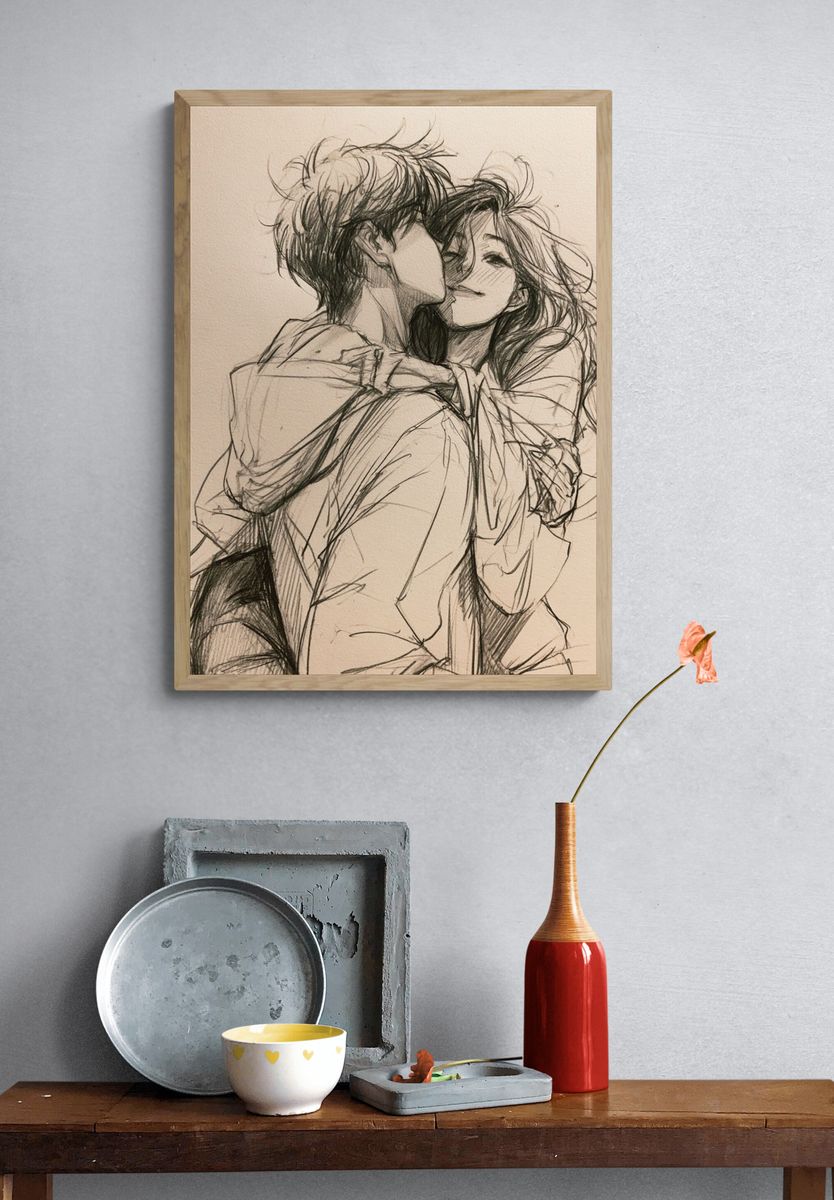 Tender Embrace Sketch Poster. — room view 3