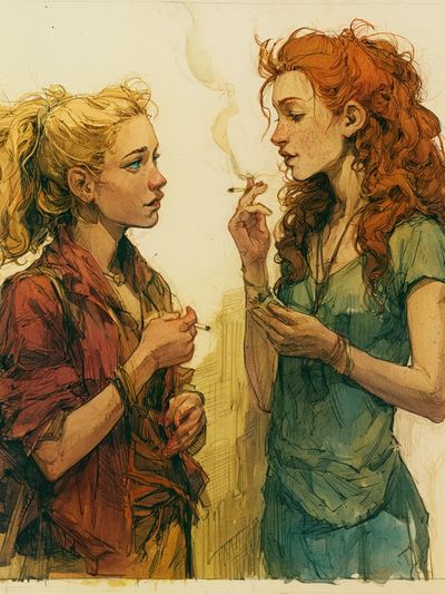 Two Women Smoking Illustration Poster.