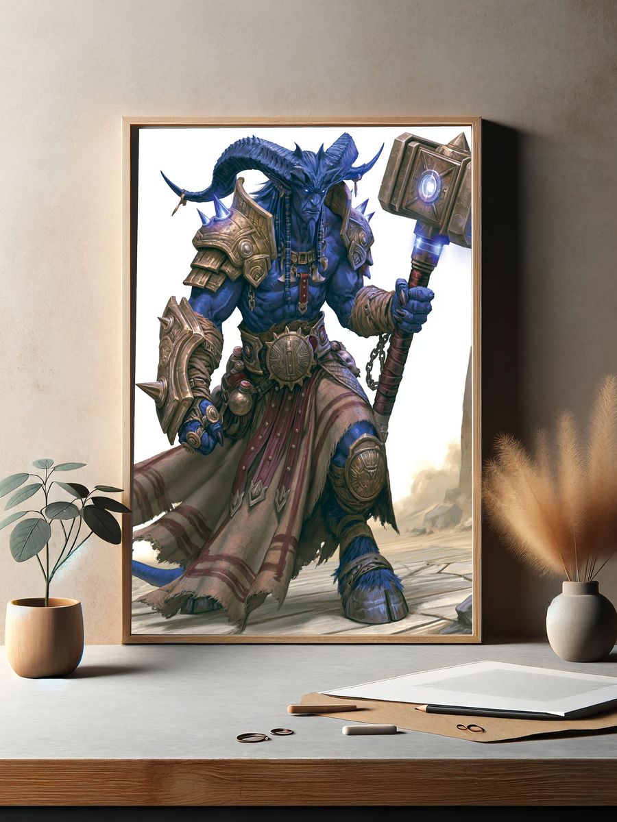 Blue Minotaur Warrior Fantasy Print. — room view 2