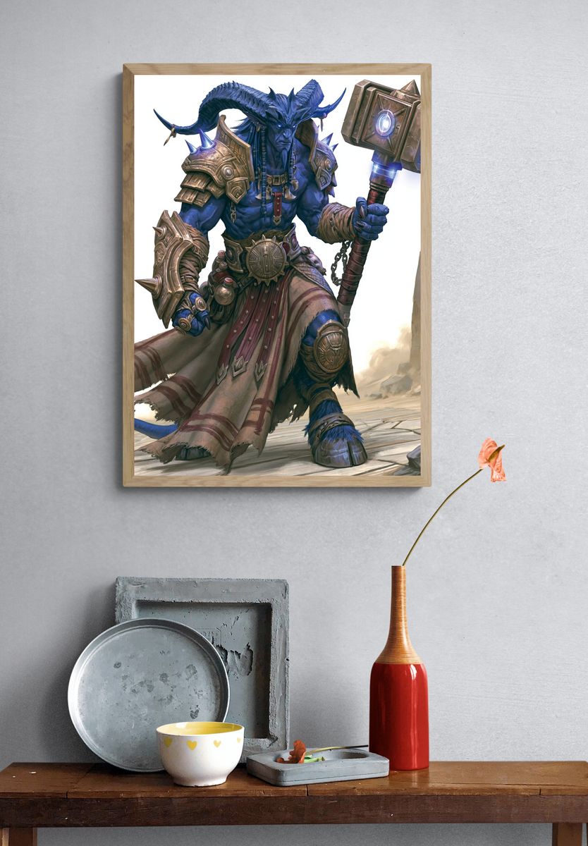 Blue Minotaur Warrior Fantasy Print. — room view 3
