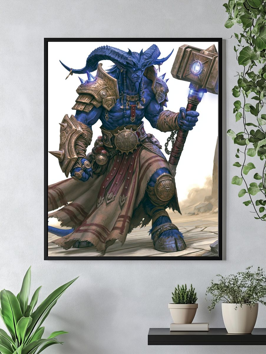Blue Minotaur Warrior Fantasy Print. — room view 4