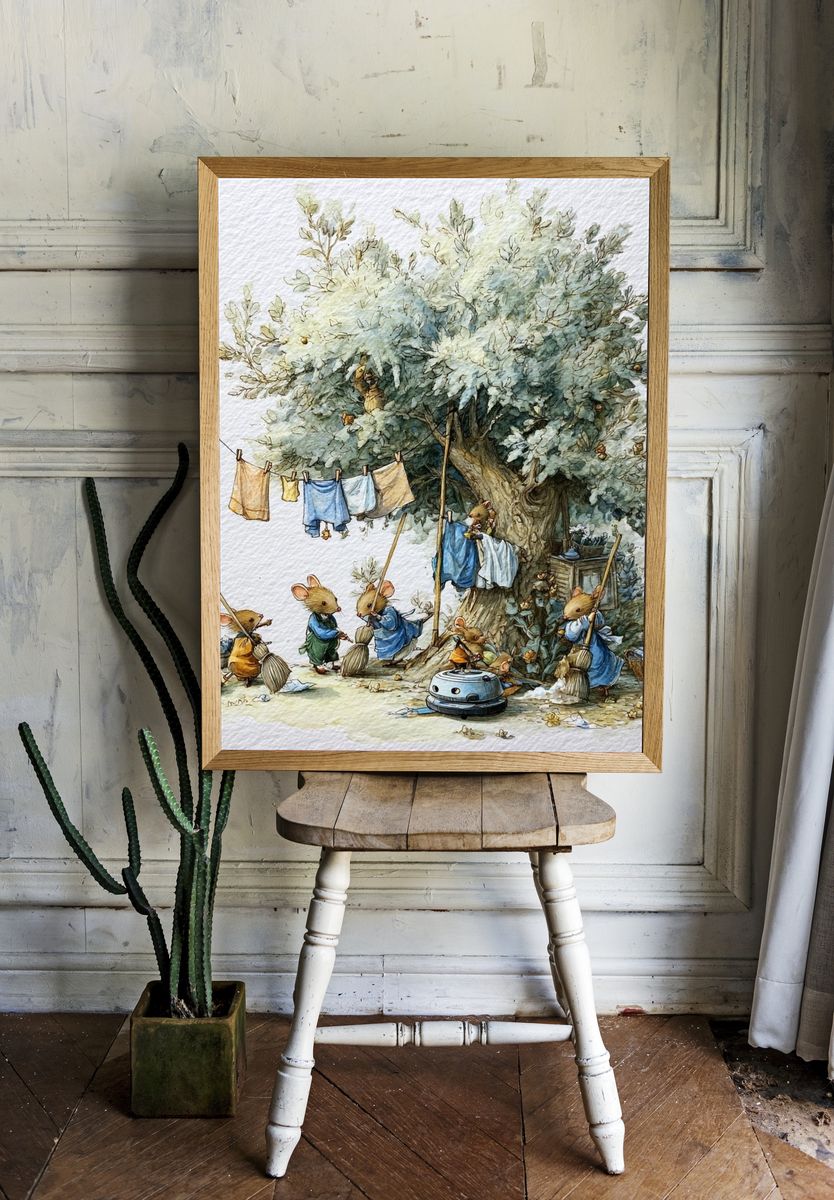 Mouse Garden Chores Illustration Poster. — room view 1
