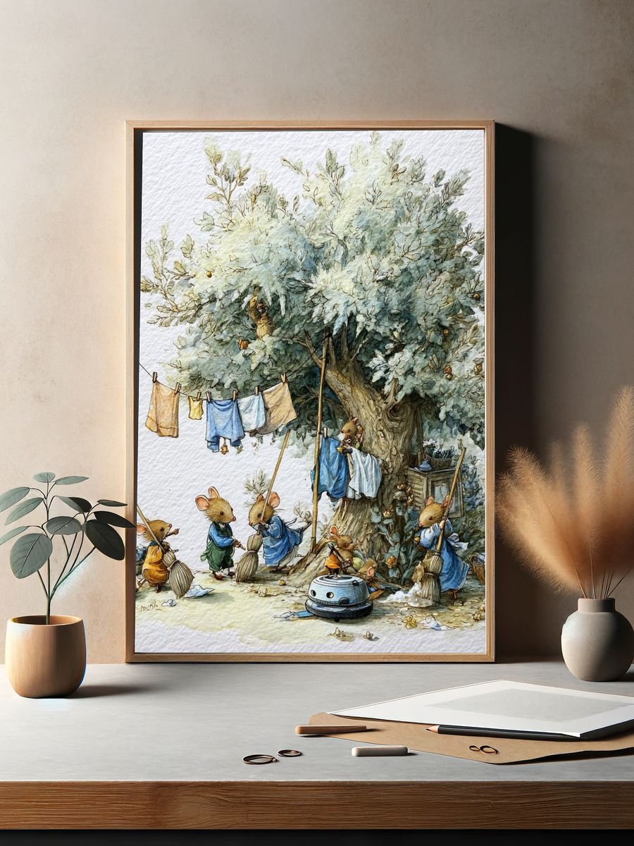 Mouse Garden Chores Illustration Poster. — room view 2