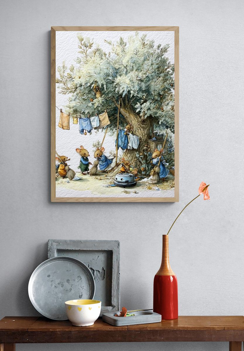 Mouse Garden Chores Illustration Poster. — room view 3
