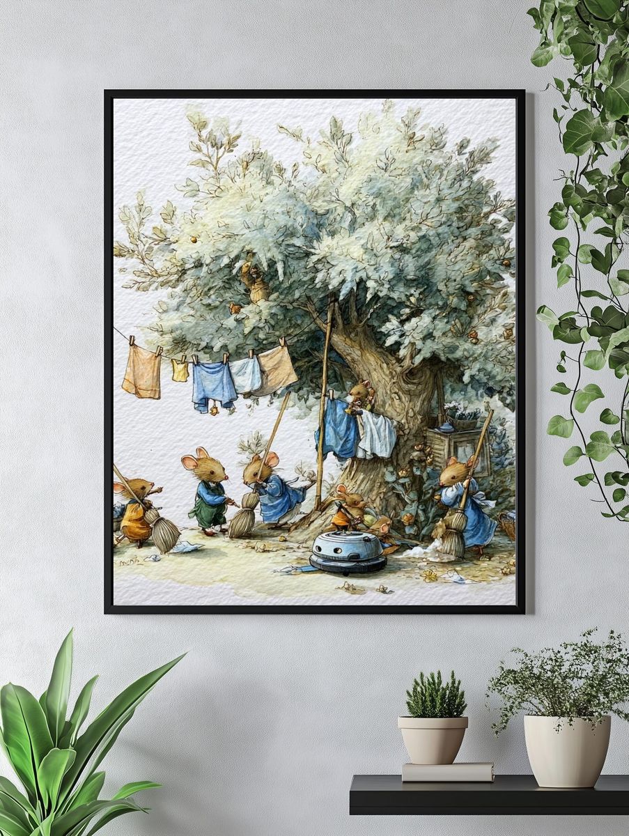 Mouse Garden Chores Illustration Poster. — room view 4