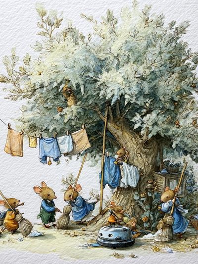 Mouse Garden Chores Illustration Poster.